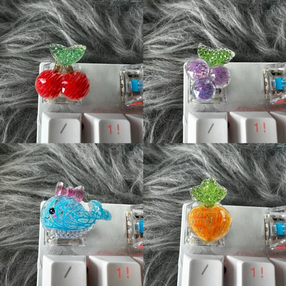 Cute Bling Fruit ESC Keycaps for Cross Axis Mechanical Keyboard Transparent Key Caps Accessories Kawaii DIY Desk Decor Gift