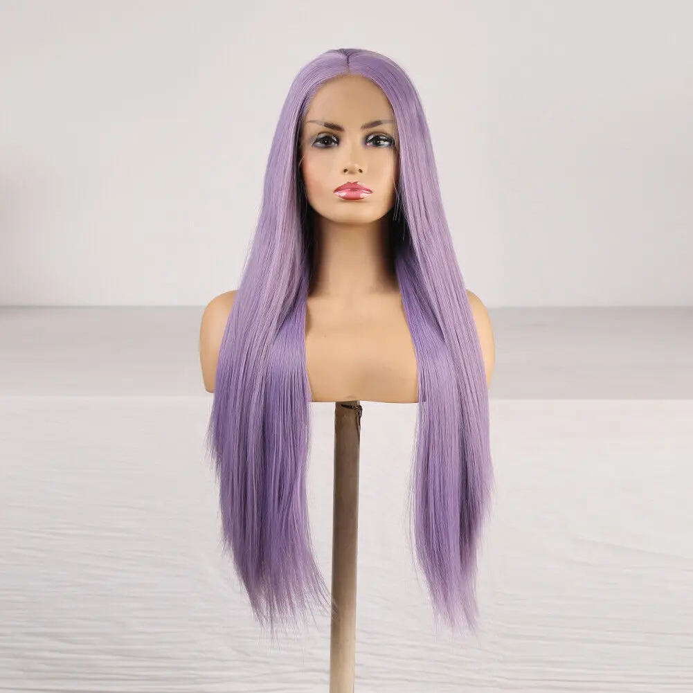 Long Straight Purple Lace Front Synthetic Wig Christmas Party Cosplay Christmas