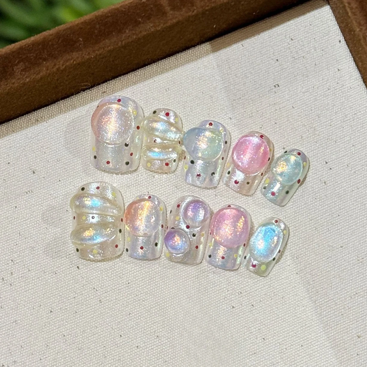 10Pcs Dopamine Short Handmade Press On Nails Full Cover Pearl Summer Design Colorful False Nails Wearable Manicure Nail Tips Art