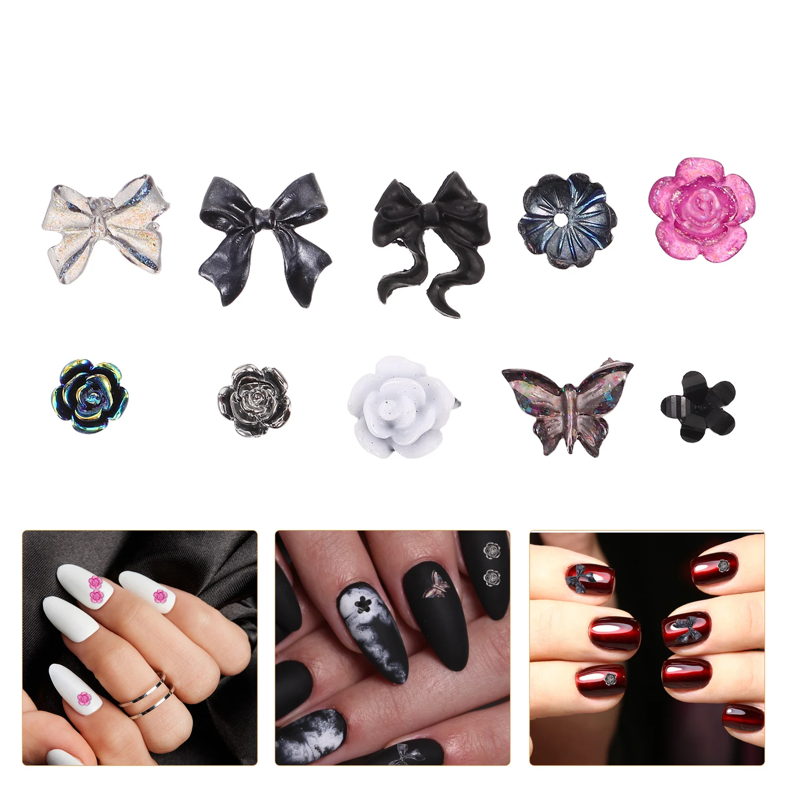 

400Pcs Nail Art Embellishments Resin Bow Flower Charms DIY Manicure Supplies Flatback Nail Craft Jewelry Craft Accessories