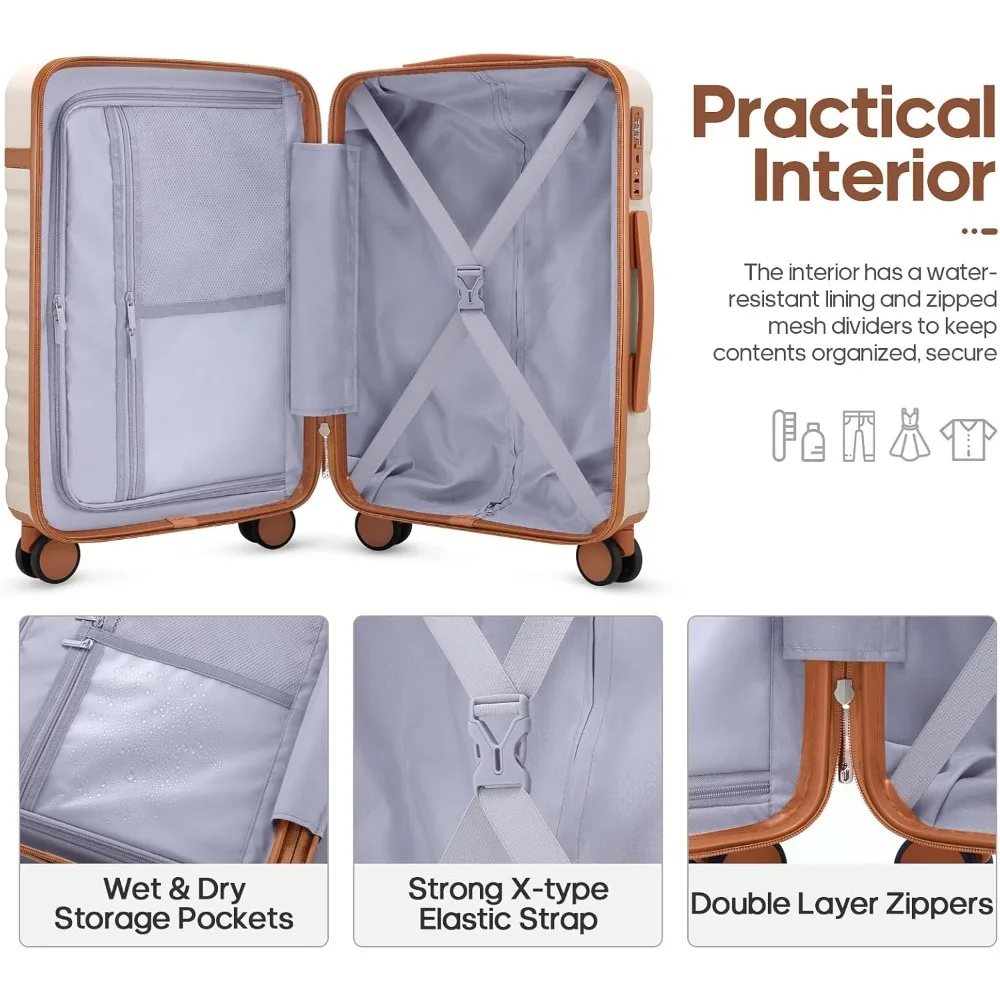 3 Piece Hardside Spinner Luggage Set, 20 Inch Carry-On Suitcase with TSA Lock, Durable Travel Suitcase Set for Frequent Flyers