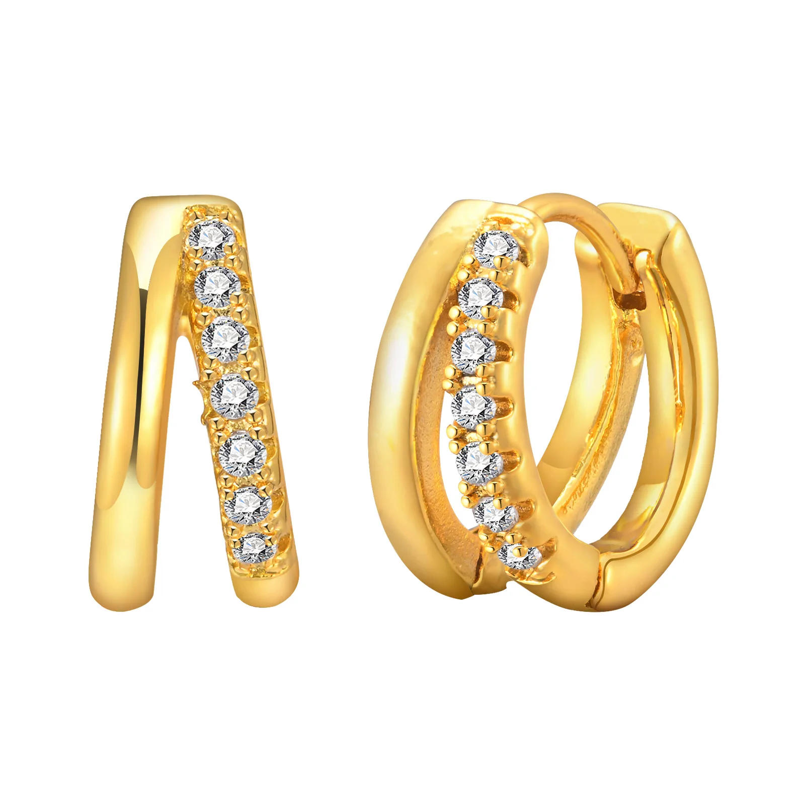 

Double Circle Hoop Earring, Inlay Cubic Zircon Stone Hypoallergenic Huggies Small Ear Jewelry for Women Gift