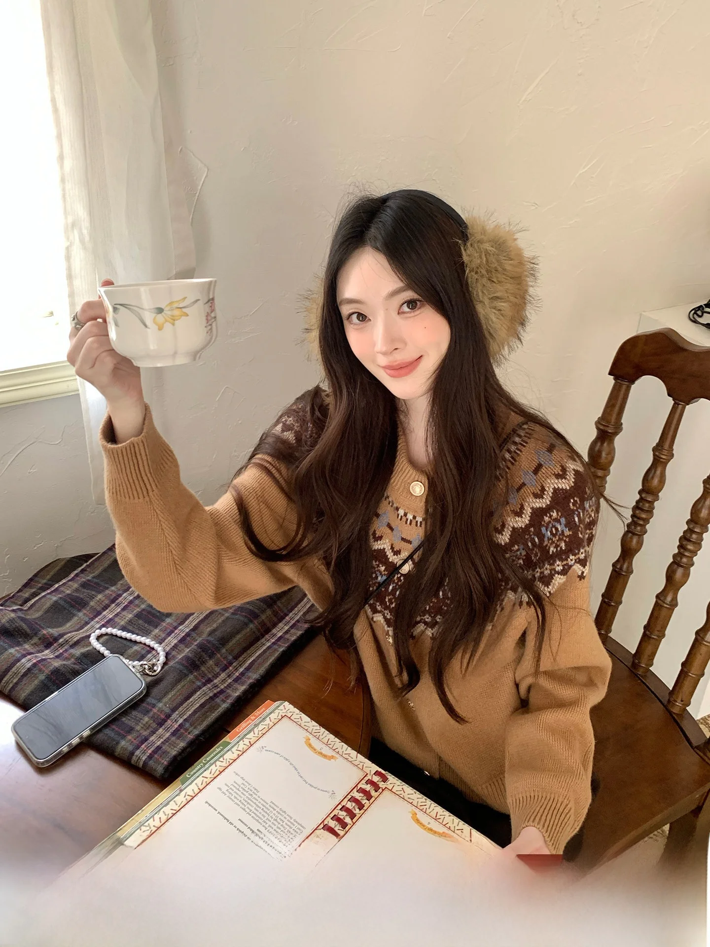 

INON Женский кардиган из 100% шерсти, вязаный, осенне-зимний, с капюшоном, в стиле интарсия, приталенный, с длинными рукавами, легко надеваемый, для повседневной носки