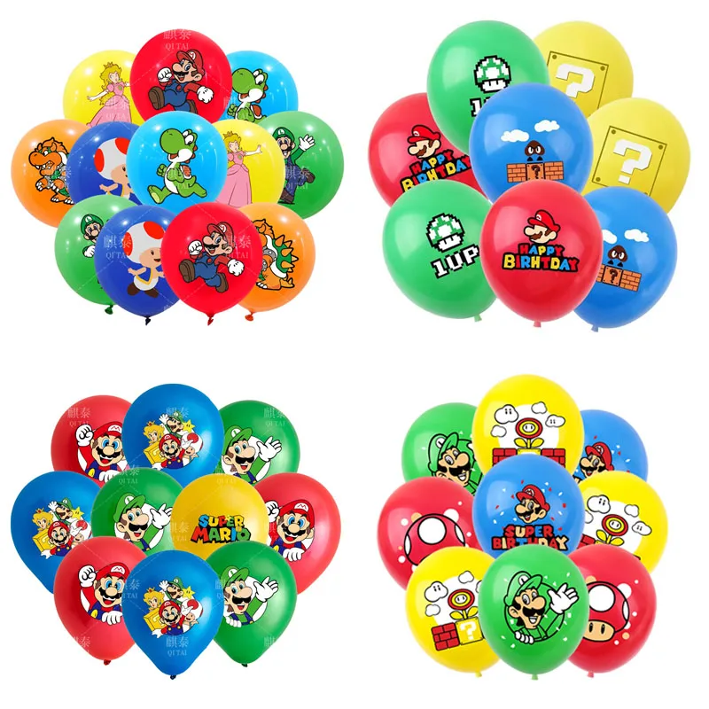 

10 pcs Super Mario Themed ball Set Children's Birthday Party ball storage Super Mario Anime periodic Latex ball Toy Gift