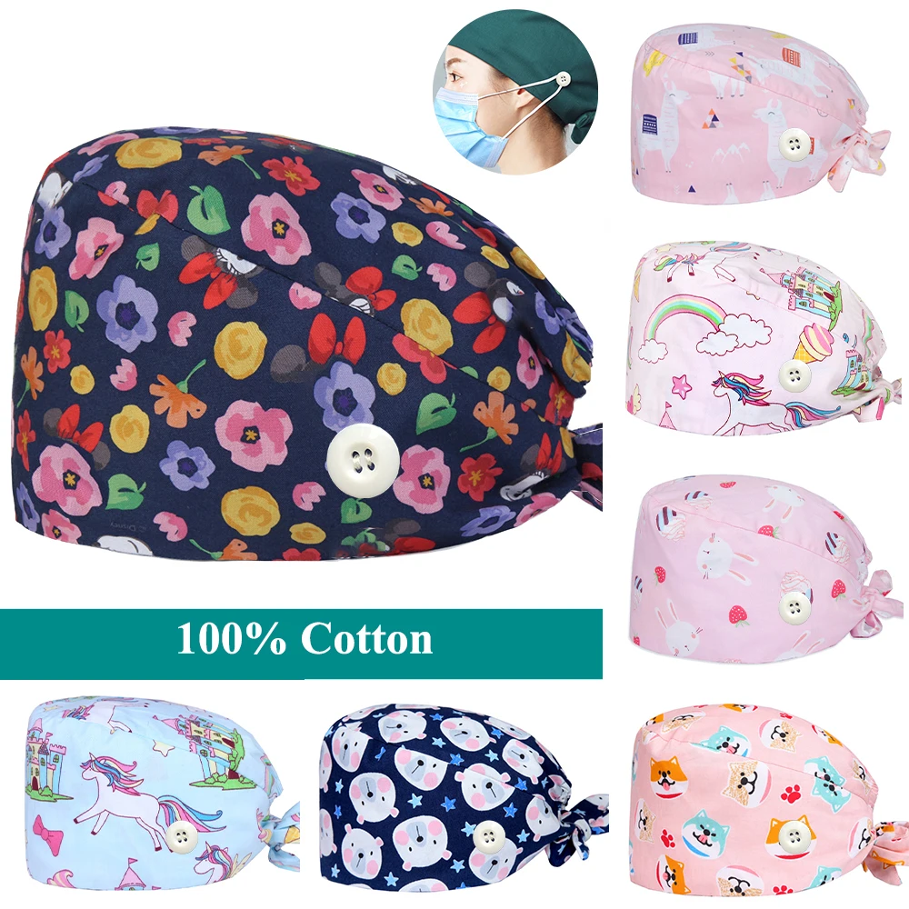 Bloem Scrub Caps Medische Chirurgische Hoed Verpleegkundige Accessoires Vrouwen Mannen 100% Katoen Kwaliteit Innerlijke Zweetband Verpleging Cap M625