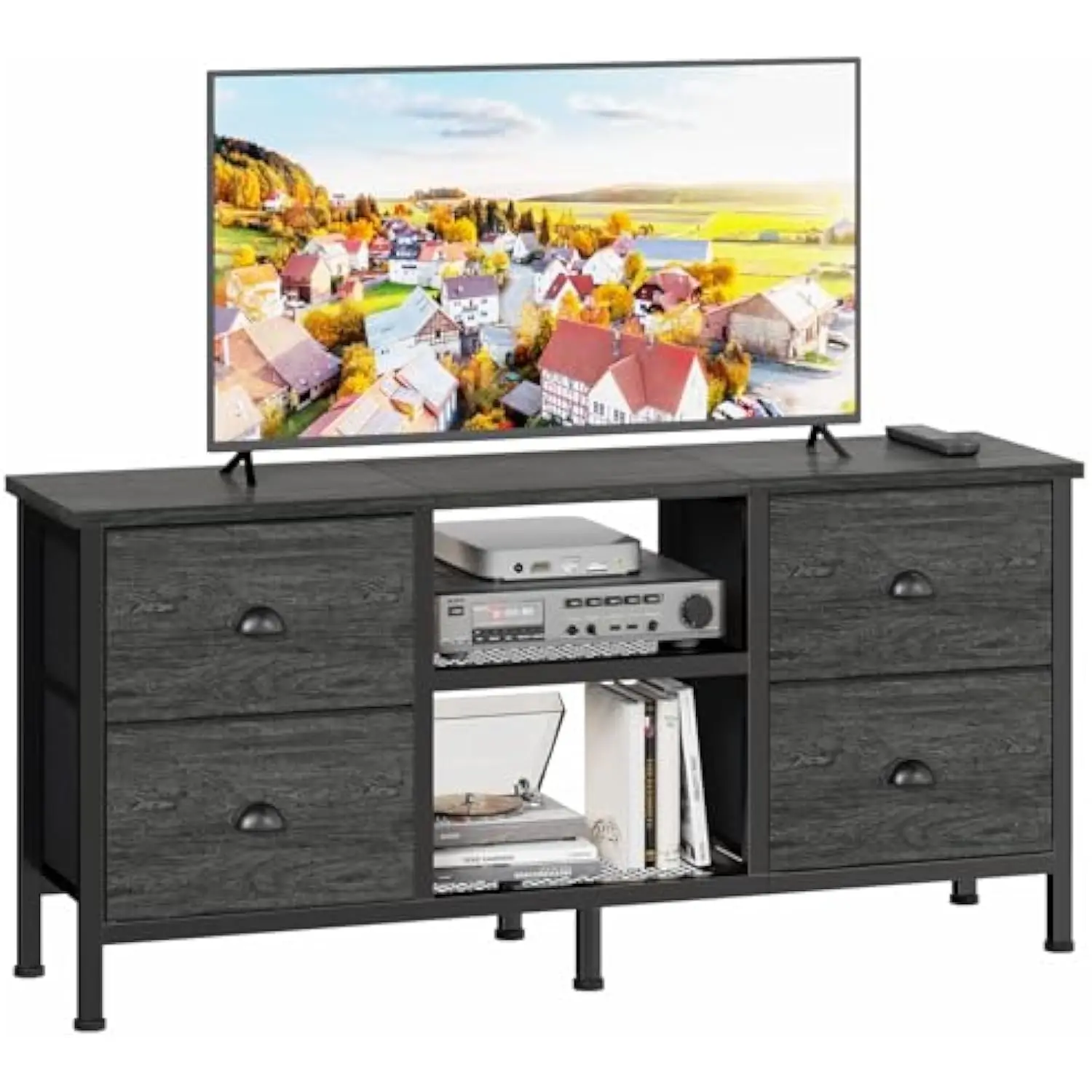 

Dresser TV Stand with 4 Drawers, Small Entertainment Center with Open Shelf, Television Stand for 50 TV, Media Center for Bedr