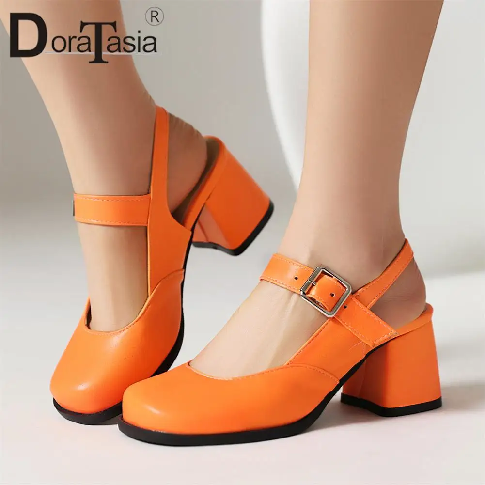 

Big Size 43 Brand Design Female Solid Pumps Fashion Buckle Chunky High Heels Spring Summer Pumps Women Party Office Woman Shoes