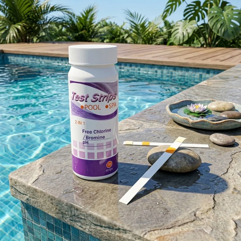 Swimming Pool Tester Pool Test Strips For Summer Swimming 2-in-1 Functionality Fast Color Change Easy To Read Results