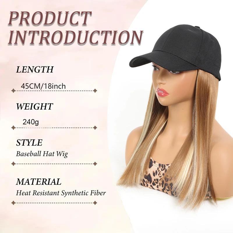 Black duckbill hat straight hair hat wig synthetic fiber wig women's wig easy to wear for daily use when going out