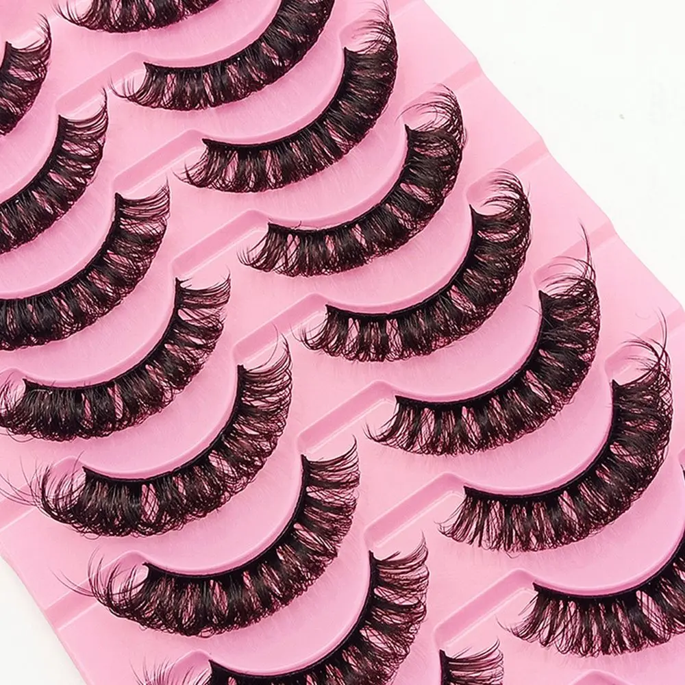 10 جوڑے دوبارہ قابل استعمال Fluffy Soft Wispy والیوم روس والیوم DD Curl Faux Mink False Eyelashes