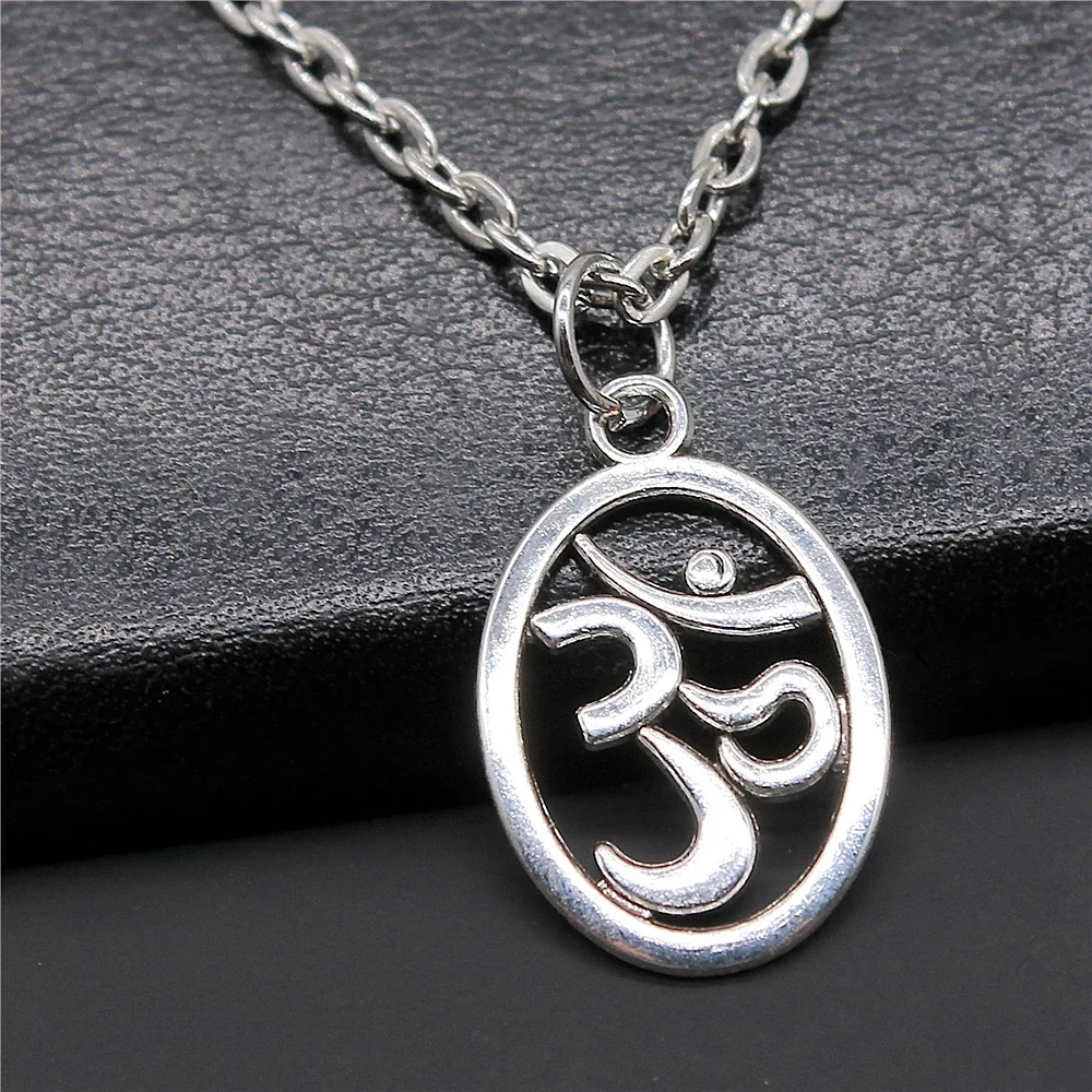 Dropshipping Antique Silver Color 22x14mm Om Pendant Necklace For Women