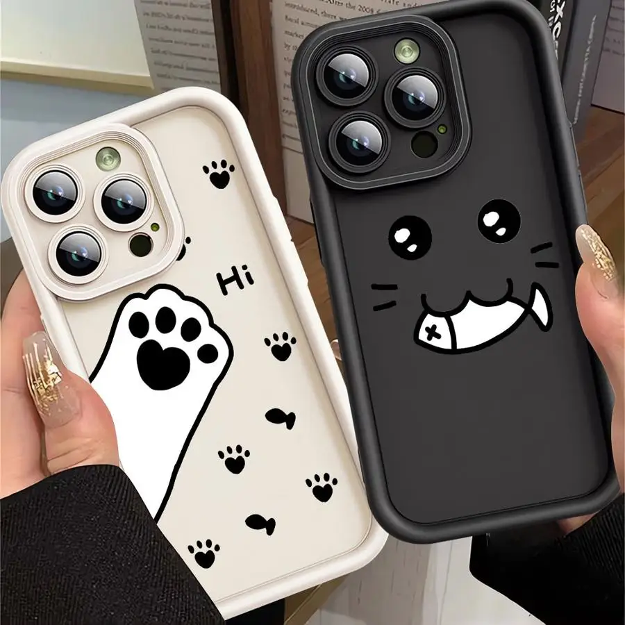 Cartoon Cats Eat Fish Shockproof Case For Apple iPhone 11 14 Pro Max 15 Plus 12 13 Mini XR X XS 7 8 Angel Eye Ladde Phone Cover