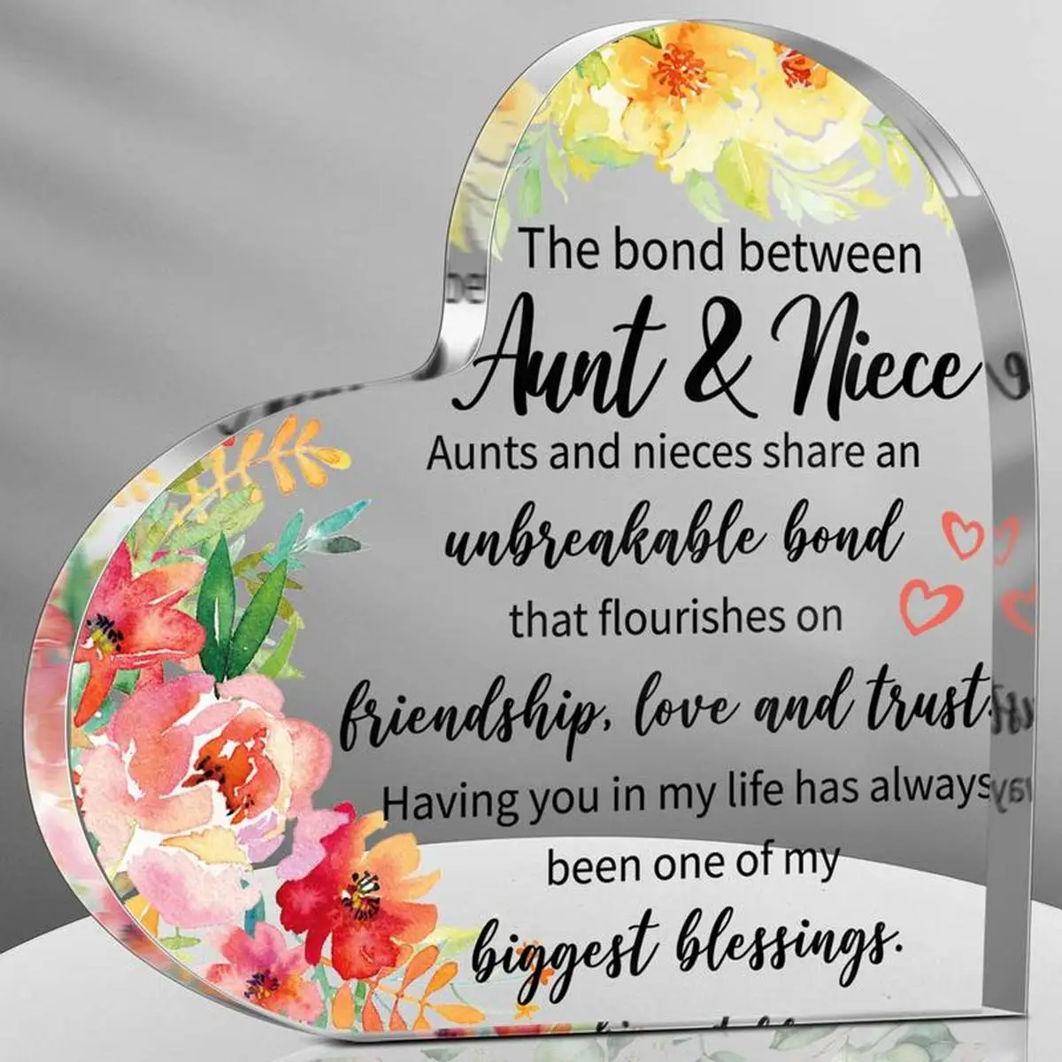 Regalo de la tía, regalo de cumpleaños, recuerdo de corazón acrílico, pisapapeles, Idea para el día de la madre, regalos para la tía y La tía