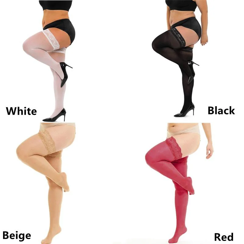 Elastic Plus Size Over Knee Thigh High Socks for Women Lace Sock XXXXL Sexy Black White Long Fishnet Stockings with Anti-slip