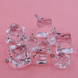 10pcs Transparent Ice Cube Resin Pendants Charms 3D Geometric Ice Charms For Fashion Jewelry Accessory Earring Keychain Floating