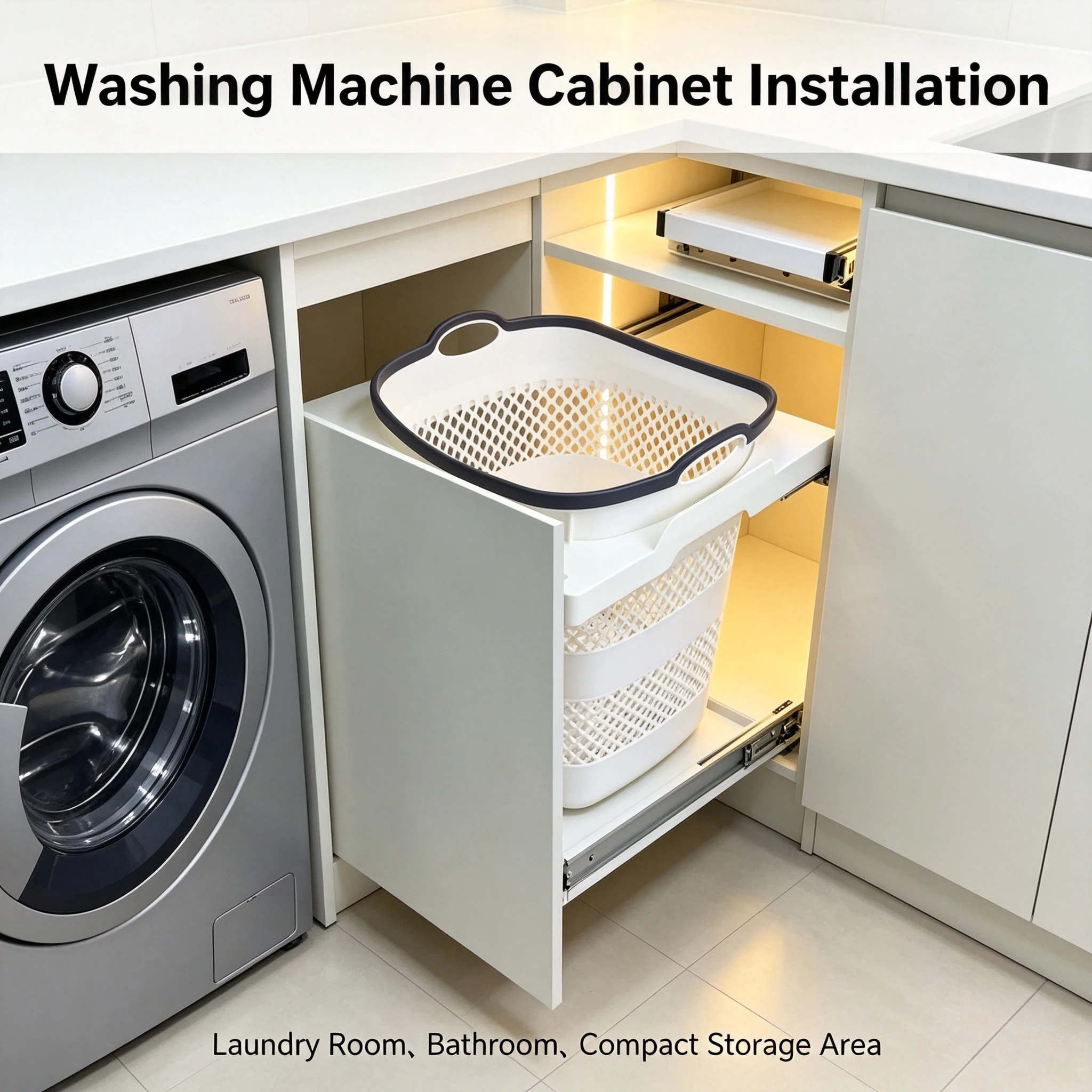 Embedded Washing Machine Cabinet Foldable Laundry Basket Bathroom Storage Organizer For Dryer Top Household Clothes Hamper