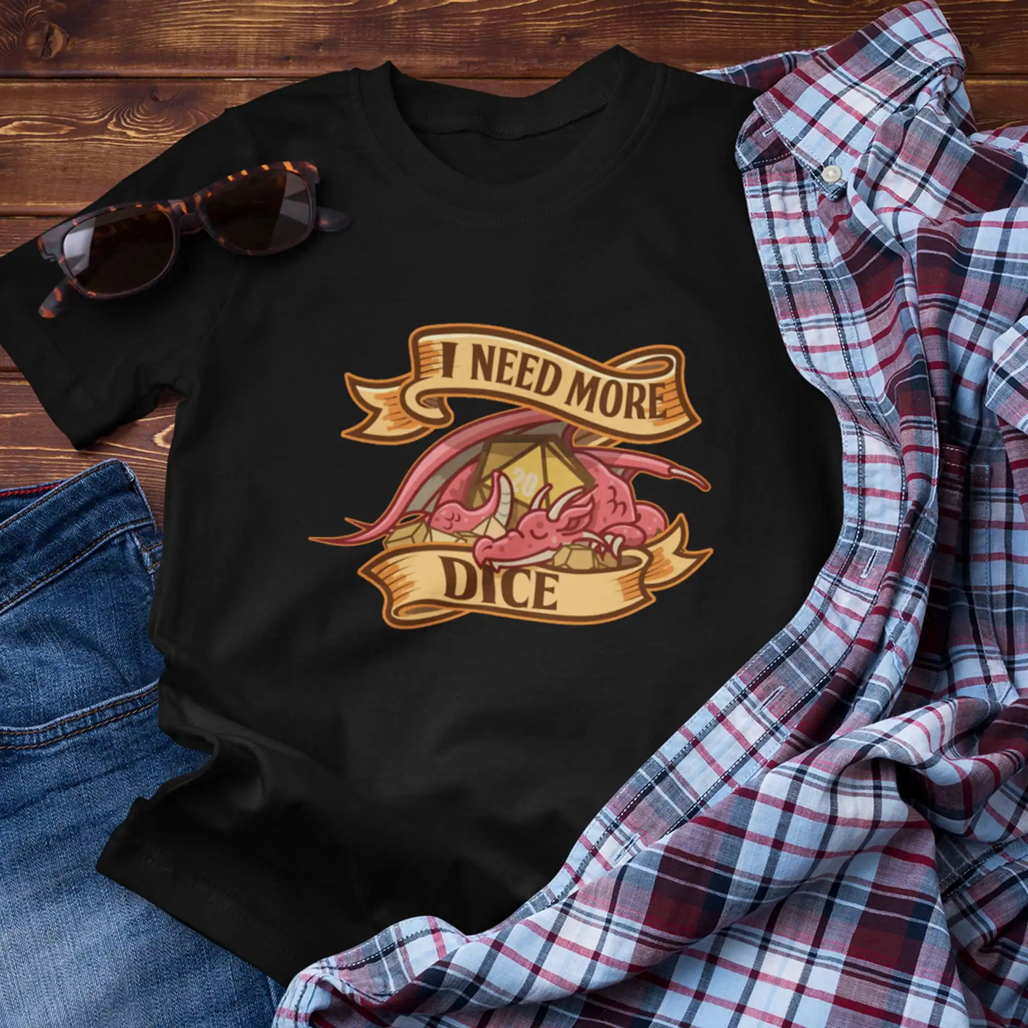 Dnd T Shirt I Need More Dice Sleeping Hoarding Dragon Dungeon Fantasy Rpg Role Playing Tabletop Games