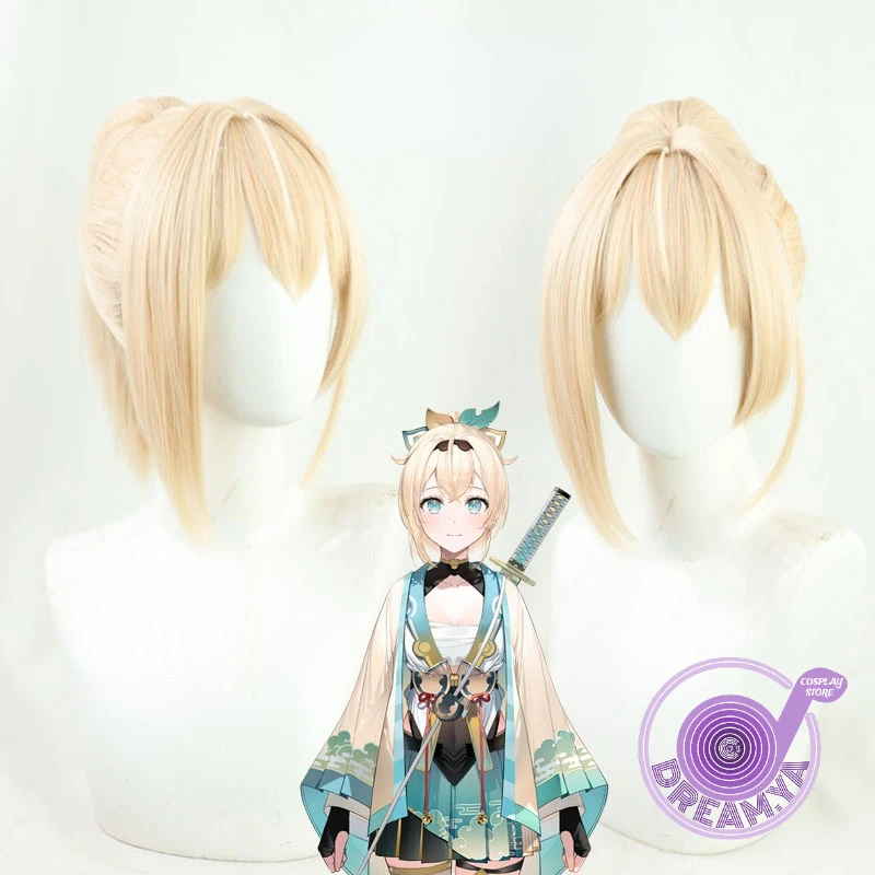 Kazama Iroha Cosplay Wig VTuber Hololive Youtuber Blonde Ponytail Straight Long Synthetic Hair Heat Resistant Halloween Party