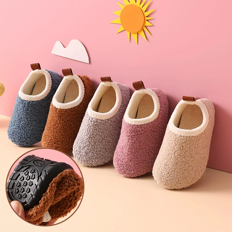 

Warm Kids Children Cotton Slippers Winter Home Shoes Boys Girls Plush Floor Shoes Indoor Soft Sole Anti-slip Cotton Shoes