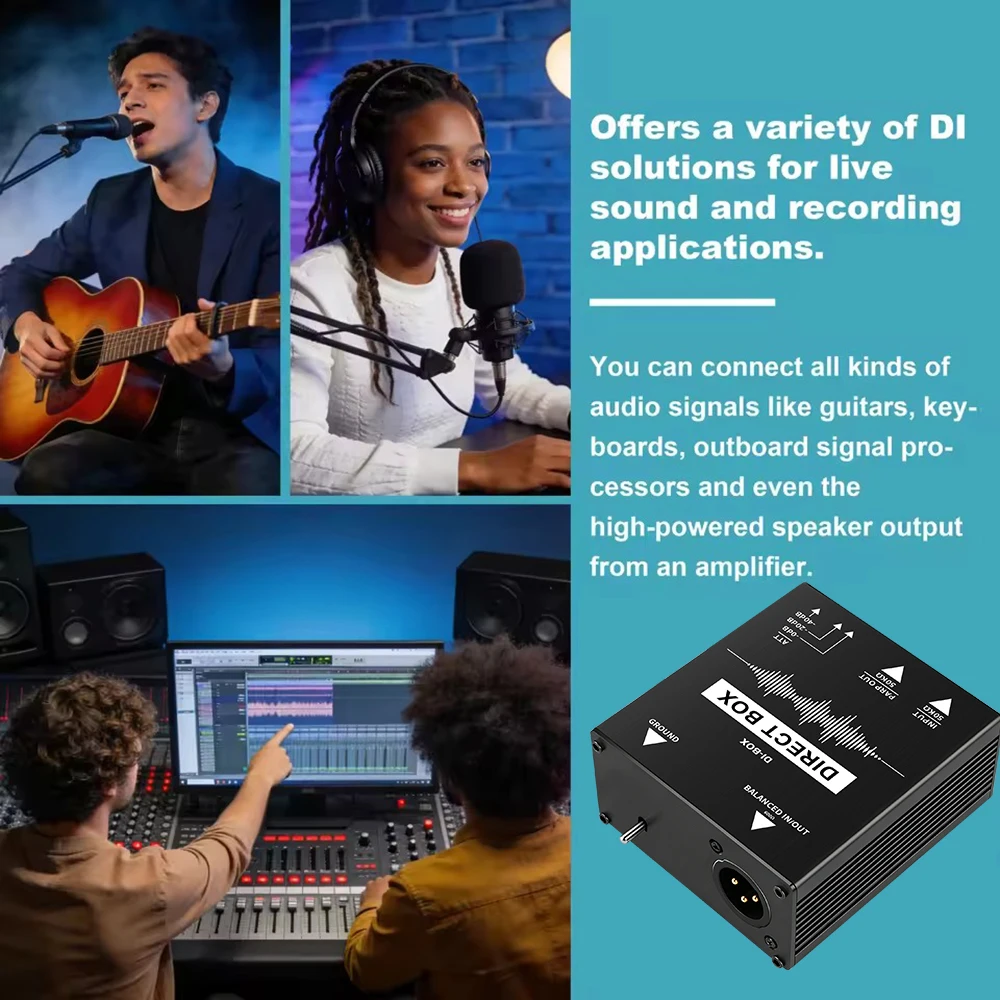 1-Channel Passive DI Box with Dual XLR/TRS Ports for Balanced or Unbalanced Audio Signal Transforming Adapter