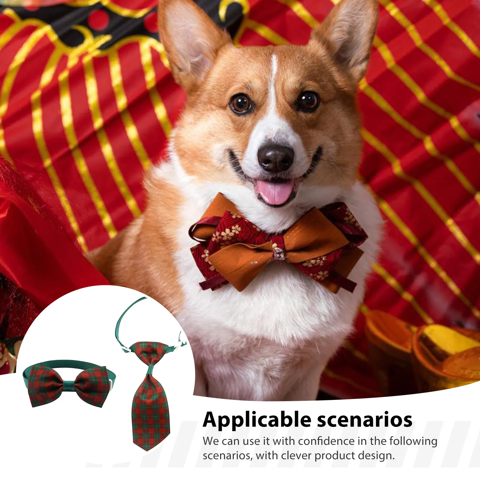 Plaid Bowknot Dog Cat Collar Set Lovely Elegant Xmas Pet Dog Cat Costume for Taking Photo Daily Wear