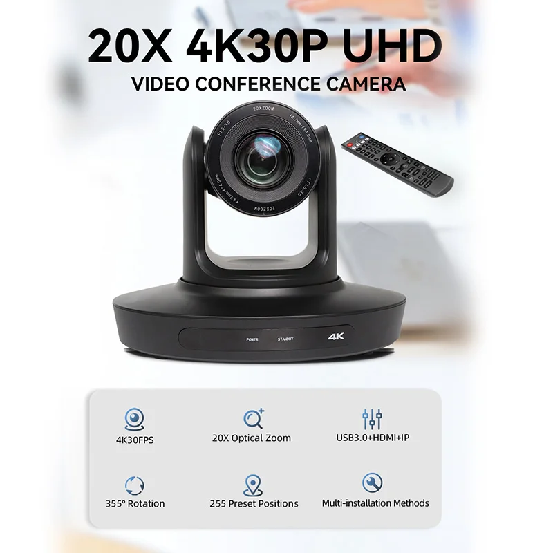 JJTS 4K PTZ Camera AI Auto-Tracking PTZ Camera 20X Optical Zoom, USB3.0 LAN HDMI PTZ Camera 4K For Worship Education Conference