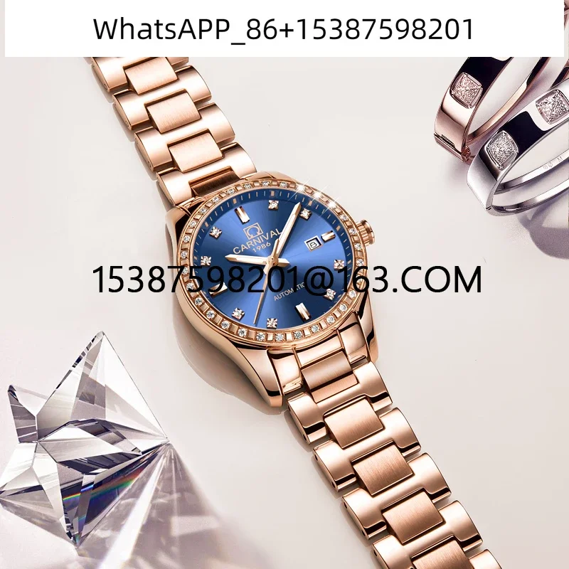 New Casual Automatic Mechanical Watches Calendar Luminous Waterproof Stainless Steel Strap Rose Gold Watch Women 8685