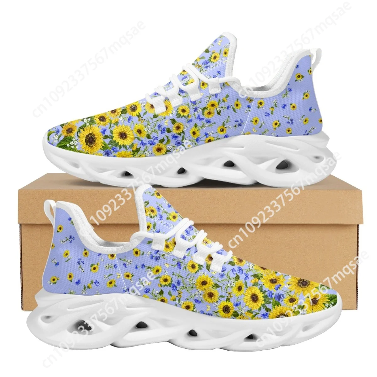 

Custom Girls Sneakers Pretty Sunflower Printed Ladies Footwear Lace-up Women's Sport Tennis Fashion Breathable Mesh Shoes