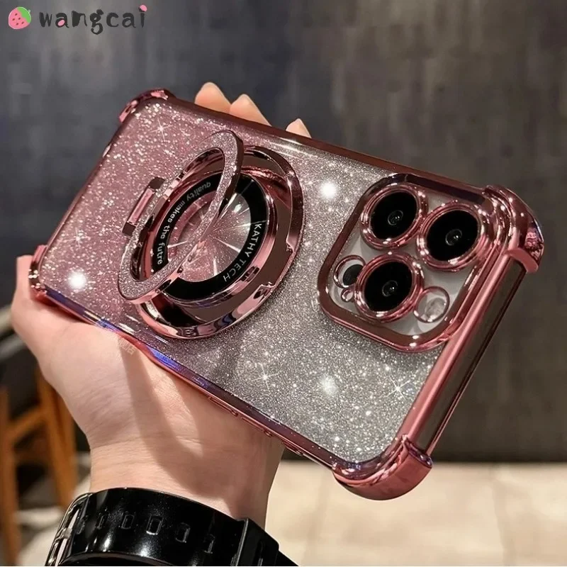 ل ممن لهم A17 A16 A16s A15 A15s A12 A12s A12e A11s A7 A5s A3s A9 A5 2020 المغناطيسي الفاخرة بريق للصدمات جراب هاتف مع حامل #6