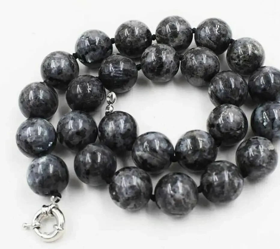 

Beautiful 14mm natural black gray elongated Stone Gemstone Round Beaded Necklace 18“ gem