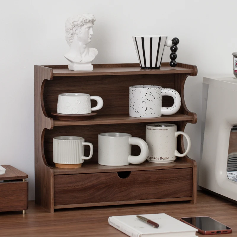 

Walnut Tea Cup Rack Wooden Tabletop Mug Organizer French Coffee & Tea Display Stand for Home Kitchen Dining Table Storage