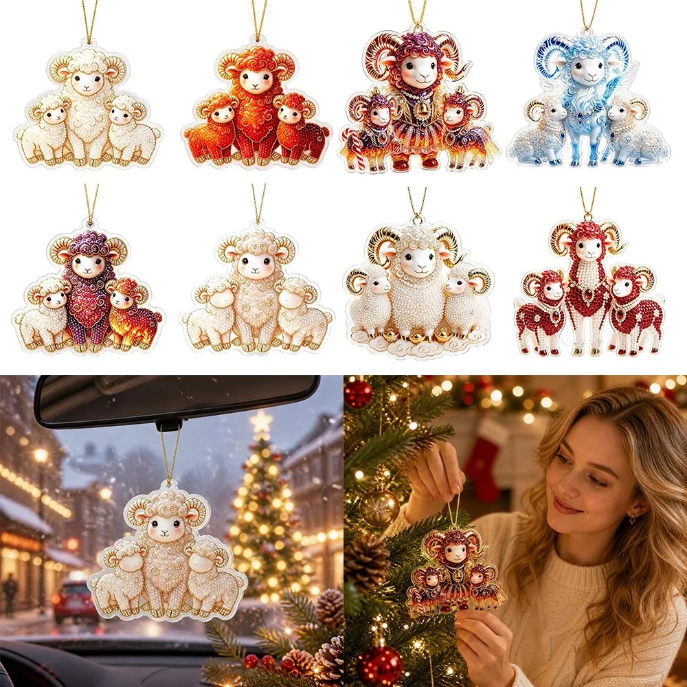 2D Flat Goat Hanging Ornament Set Acrylic Shining Animal Hanging Decoration Simulation Artificial Rhinestone Goat Pendant