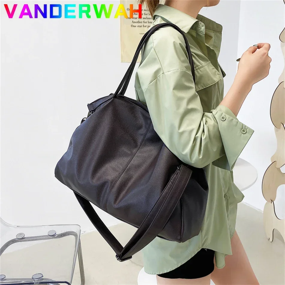 Big Black Shoulder Bags for Women Large Hobo Shopper Sac Solid Color Quality Soft Leather Crossbody Handbag Lady Travel Tote Bag image 2