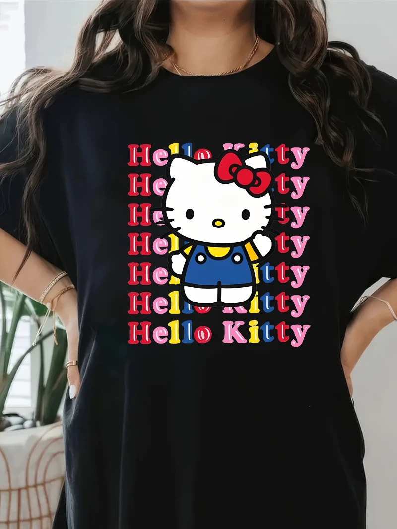 ملابس سانريو المرحة النسائية سانريو لـ Hello Kitty Rou Song Roll for Black Cat for My Melody for Pochacco بأكمام قصيرة