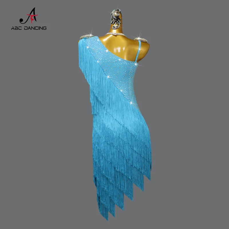 New Blue Latin Dance Competition Performance Fringe Dress Ballroom Sexy Stage Costume Practice Wear Plus Size abbigliamento donna Cha Personalizzazione Avanzata Nuovi prodotti e serie Fashion Dance Gonna Danza latina