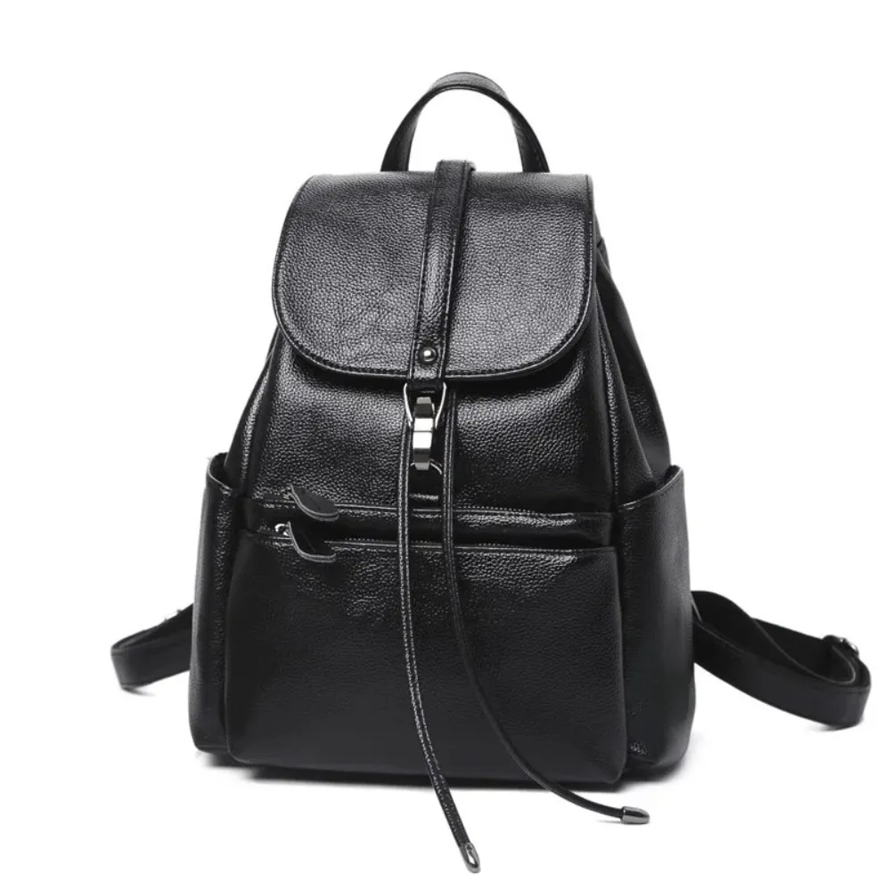 Soft PU Leather Women Backpack Dual Shoulder Strap Multi Pocket Soft Leather Mommy Bag Spacious Interior Large Capacity Rucksack