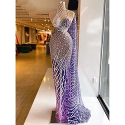 Elegant Purple Mermaid Prom Dresses Fashion Halter Sequins One-Shoulder Evening Dresses Custom Made Floor Length Party Gowns