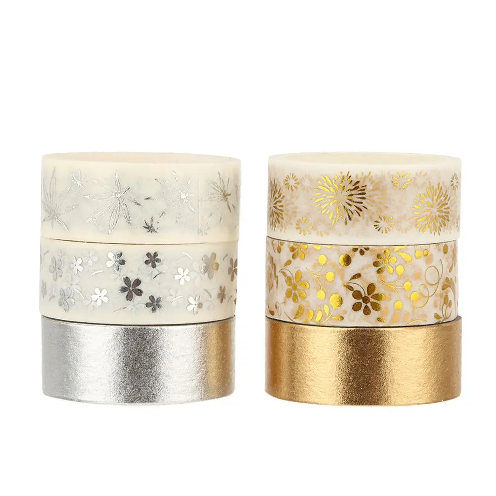 

6Rolls/Set Flower Plant Washi Tape Decorative Adhesive Tape Gold Foil Masking Tape Sticker Scrapbooking DIY Diary Stationery