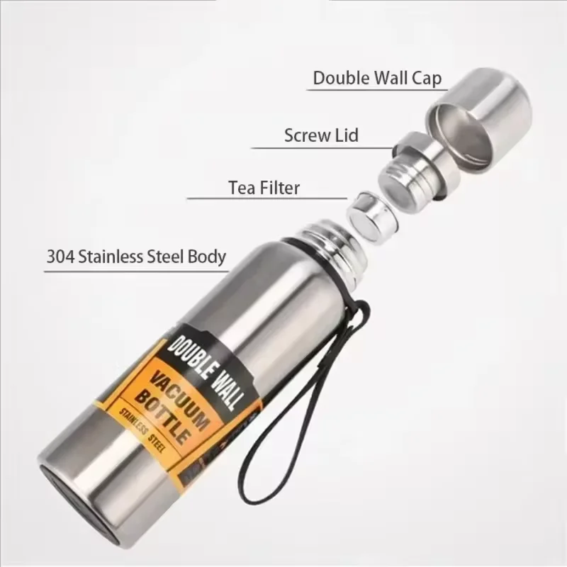 304 Stainless Steel Vacuum Flask 1000ml Premium Thermos Cup Bottle Portable Insulated Tumbler with Rope Thermo Bottle Drinkware