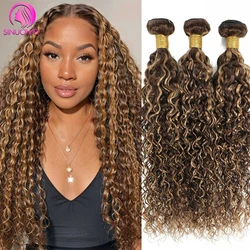 Sinuowei Highlight Water Wave Bundles Human Hair Brazilian 4/27 Ombre Colored Human Hair Extensions Curly Hair Bundles 1 3 4 PCS