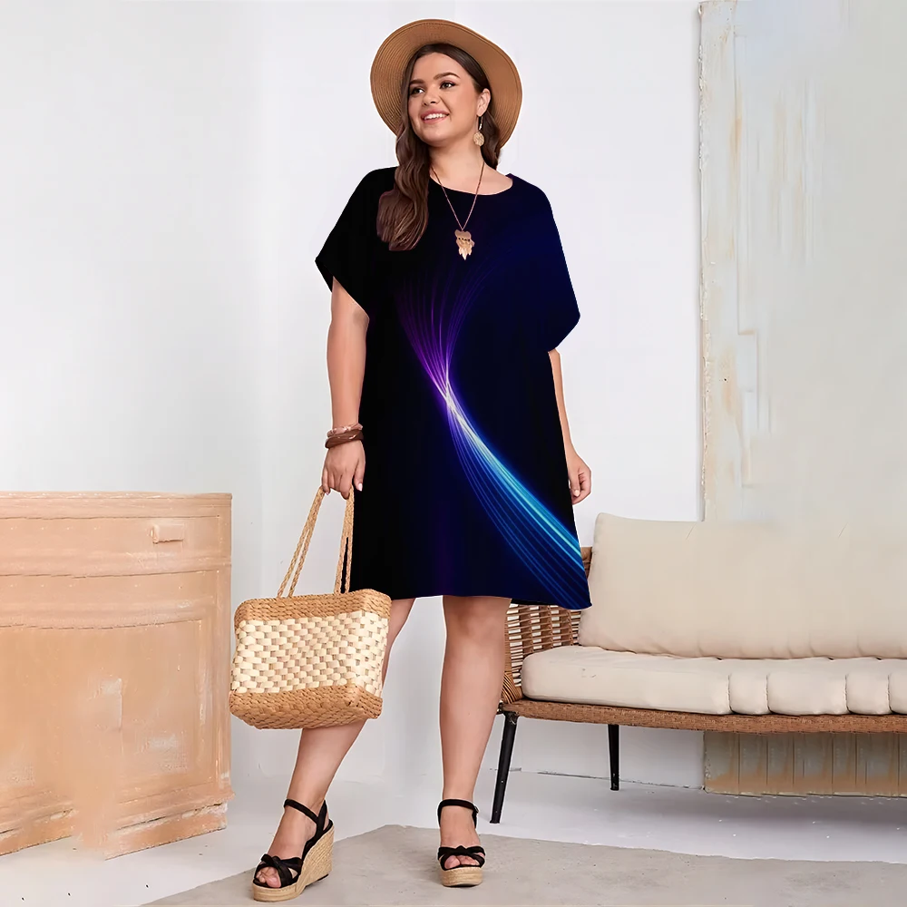 Plus Size Women Clothing 7XL 8XL 9XL Summer Short Sleeve Loose Large Size Dress Casual O-Neck Gradient Print Sundress Ladies 6XL