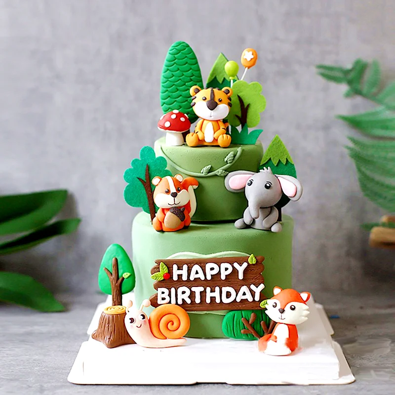 Safari Jungle Party Animals Cake Topper Happy Birthday Cake Baby Shower Kid Children Animals First 1st Birthday Cake decorwings