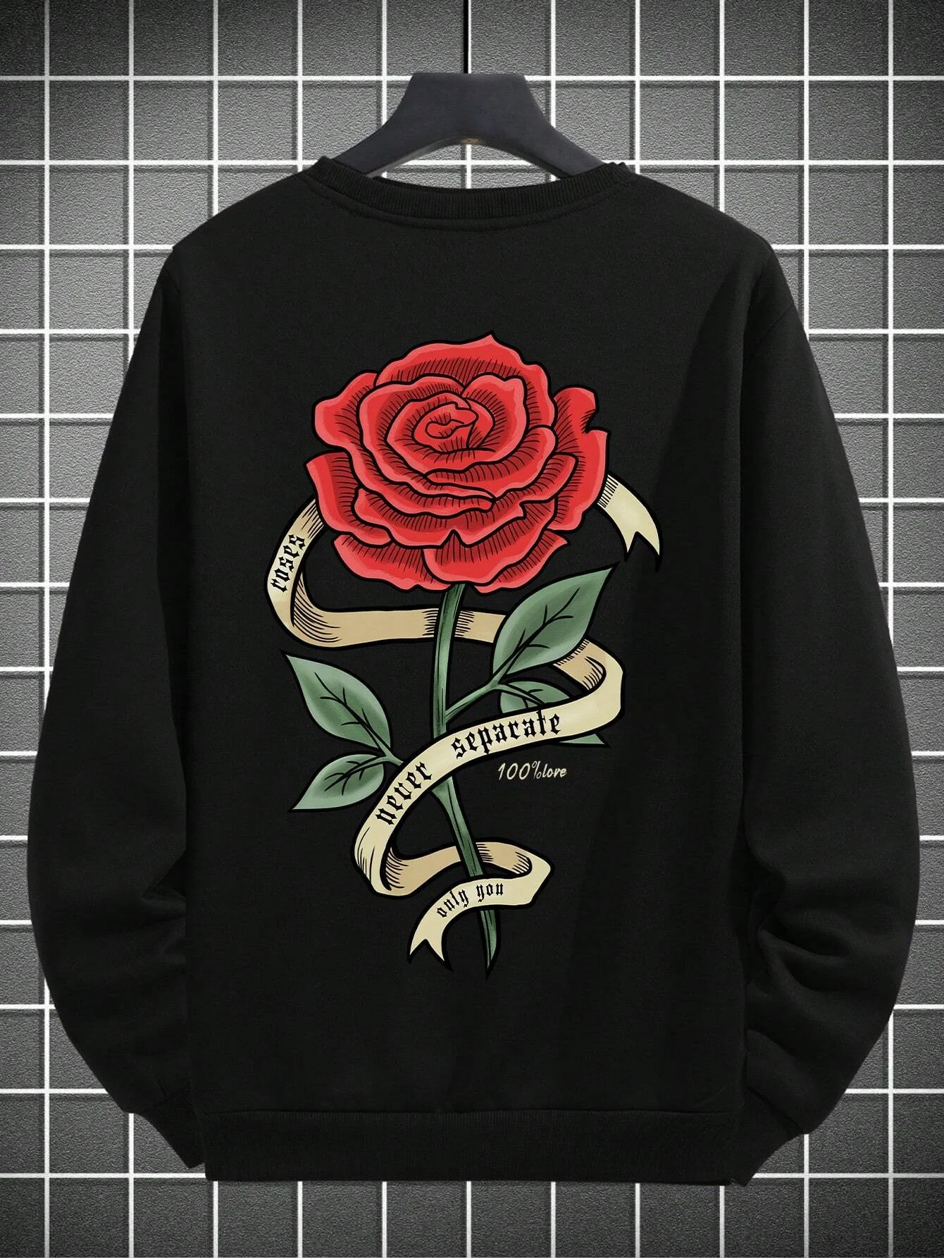 Red Roses Wrapped In Ribbons Printing Male Pullover Autumn Crewneck Hoodies Comfortable Hip Hop Clothing Street Style Sweatshirt