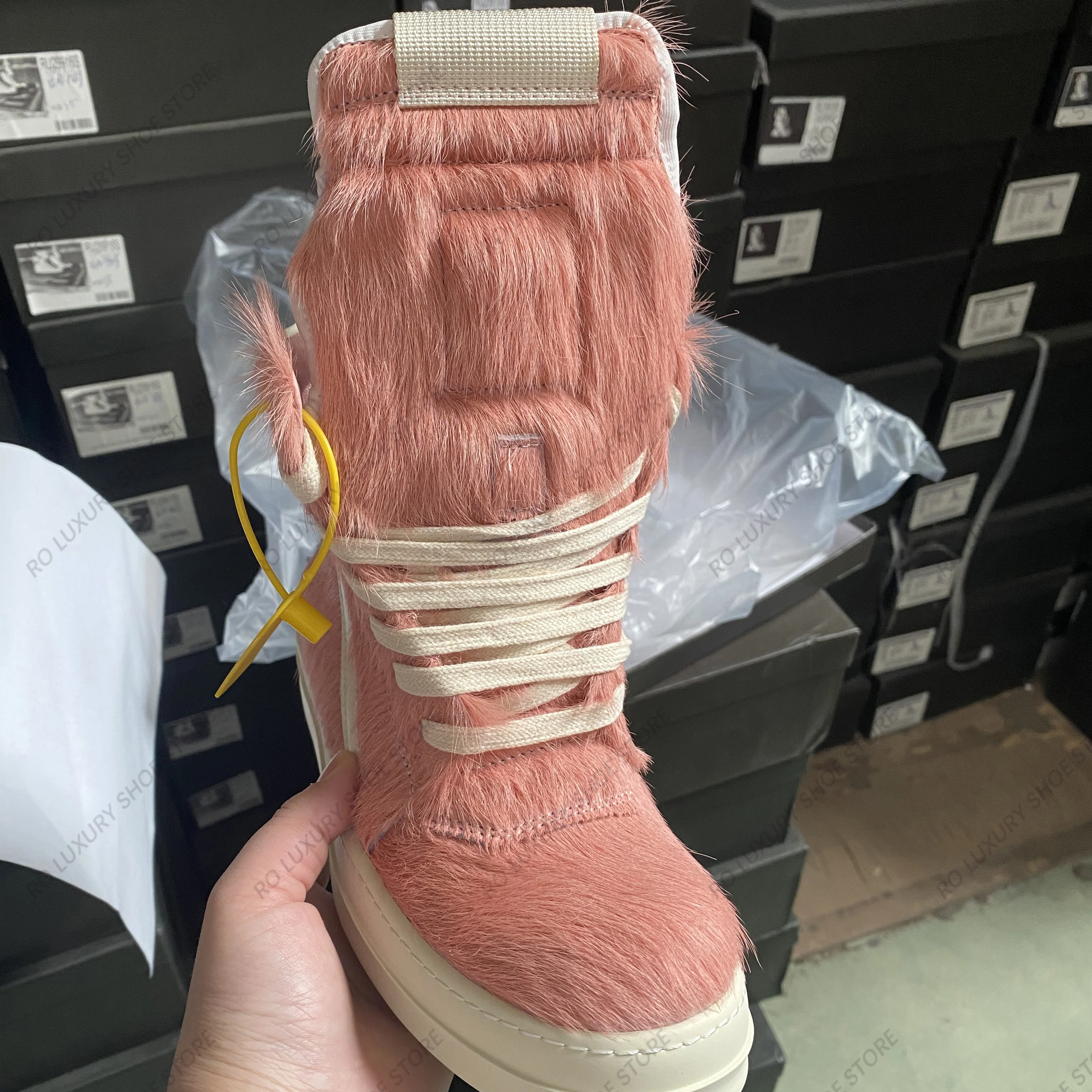 Casual Designer Horse Fur Women Ankle Boot High Top Men Sneaker Leather Geobasket Pink Zipper Quality Thick-sole Platform Shoe