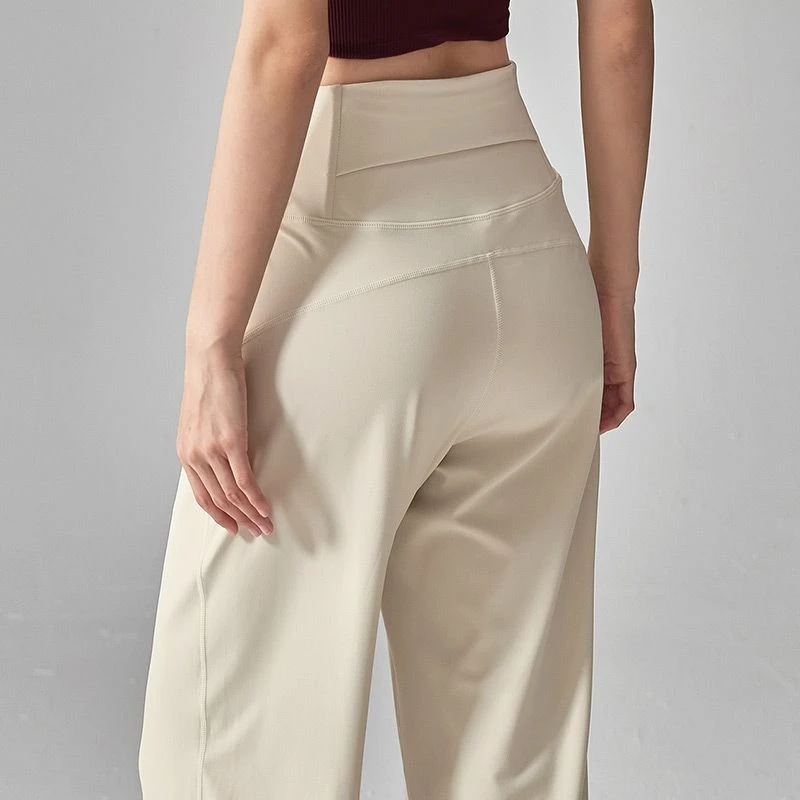 Women High Waist Wide Leg Yoga Pants With Pockets Loose Straight Leg Naked Feeling Stretch Fitness Workout Casual Trousers
