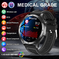 2024 New Uric Acid Blood Fat Smart Watch Men Blood Sugar ECG+PPG Blood Pressure Bluetooth Call Sports For Xiaomi Health Bracelet