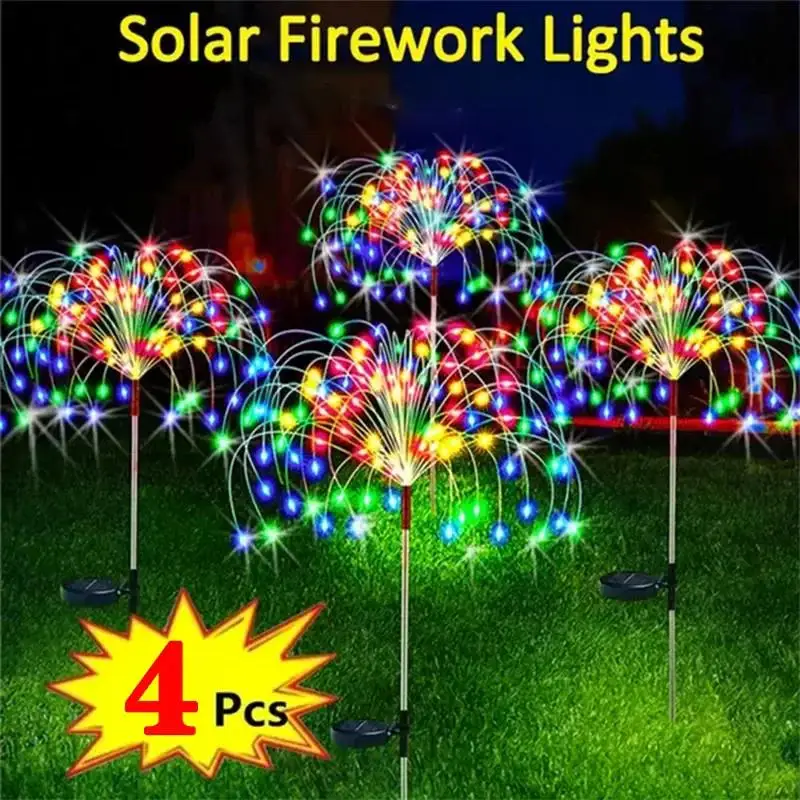 

F2 1/2/4Pcs Solar LED Firework Fairy Light Outdoor Garden Decoration Lawn Pathway Light Patio Yard Party Christmas Wedding Lamp