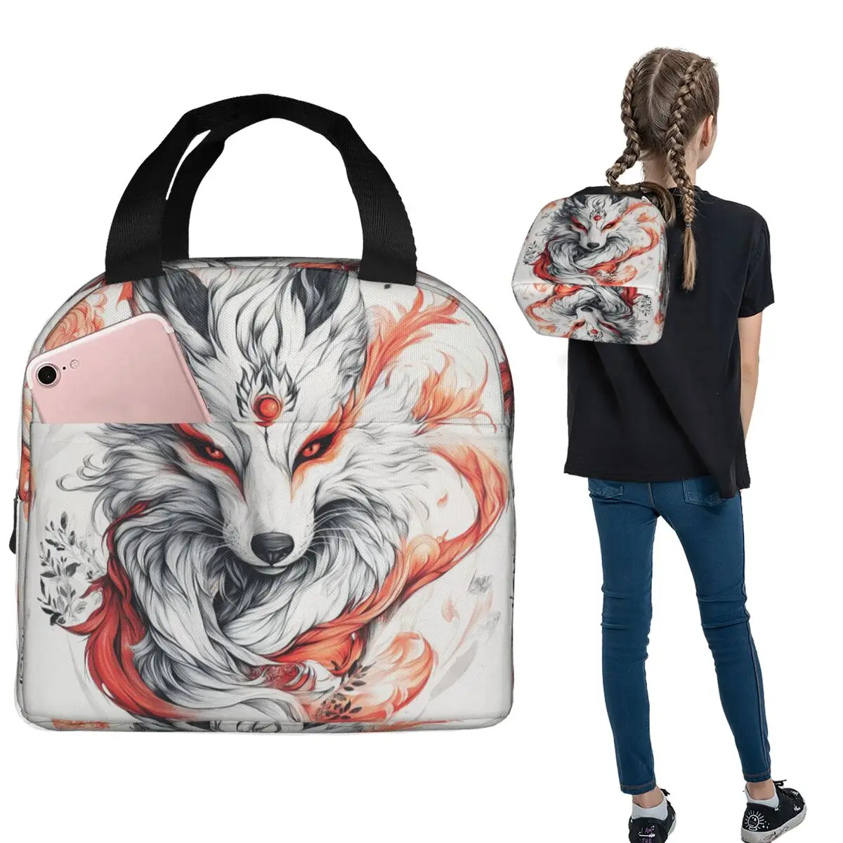 

Японская термосумка для обедов Okami Wolf для женщин и детей, герметичные контейнеры для еды, термосумка-тоут для обедов