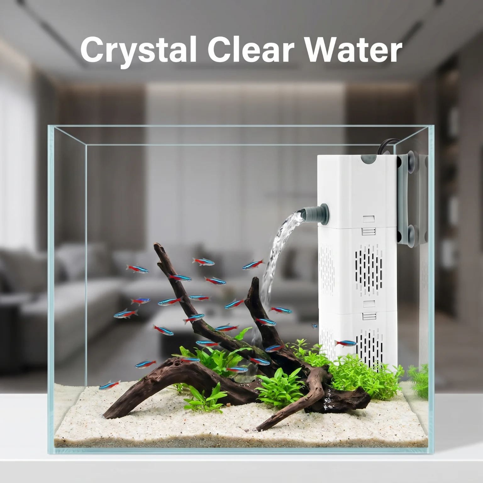3 in 1 Aquarium Internal Filter Submersible Water Pump Oxygen Aeration Wave Maker Detachable Filter Sponge Silent Fish Tank Water Circulation Filter for Small Fish Tank