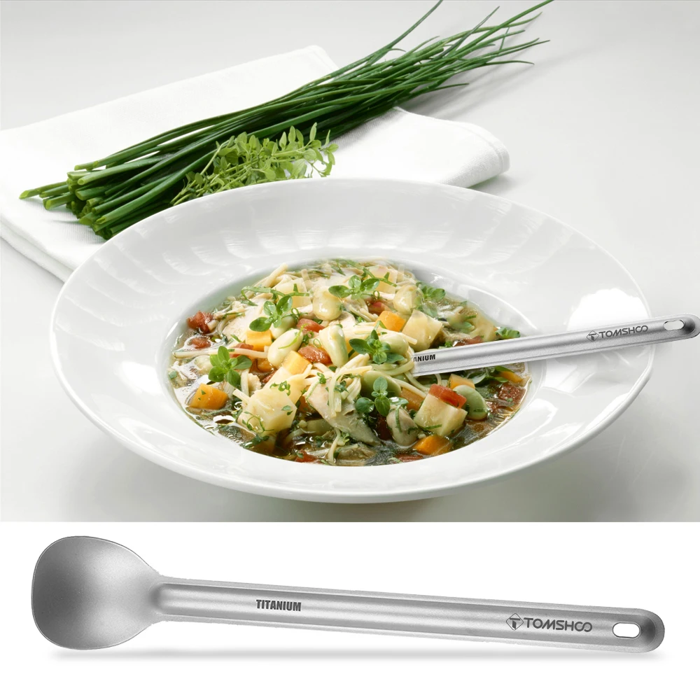 TOMSHOO Cuchara de mango largo, cuchara portátil para exteriores, cubiertos para acampar, senderismo, picnic, cuchara larga de 15g